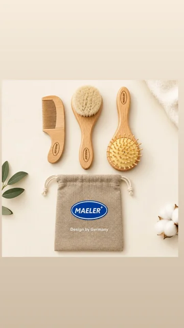 ست شانه و برس چوبی نوزاد مایلر 3 تکه گرد maeler