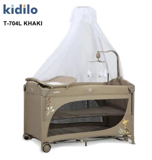 تخت و پارک وگهواره چند کاره کیدیلو مدل kidilo T704L - کرم وطوسی